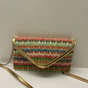 NINE WEST Straw Women's Crossbody Bag multicolor with gold trim